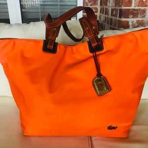 Dooney & Bourke large nylon and leather tote bag.
